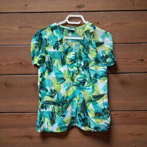 Worthington Petite Short Sleeve Sheer Button Down Shirt